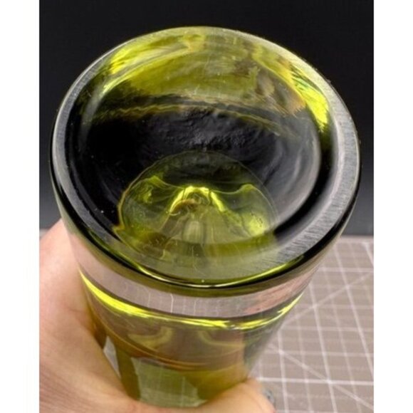 Handcrafted Green Glass Cylinder Vase With Clear Base - Picture 4 of 4